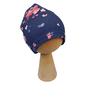Czapka pojedyncza kwiaty granat