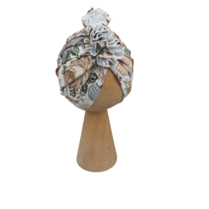 Czapka turban dla dziecka kwiaty beż