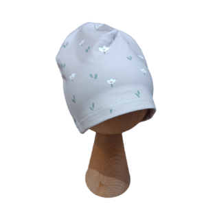 Czapka pojedyncza kwiaty beż