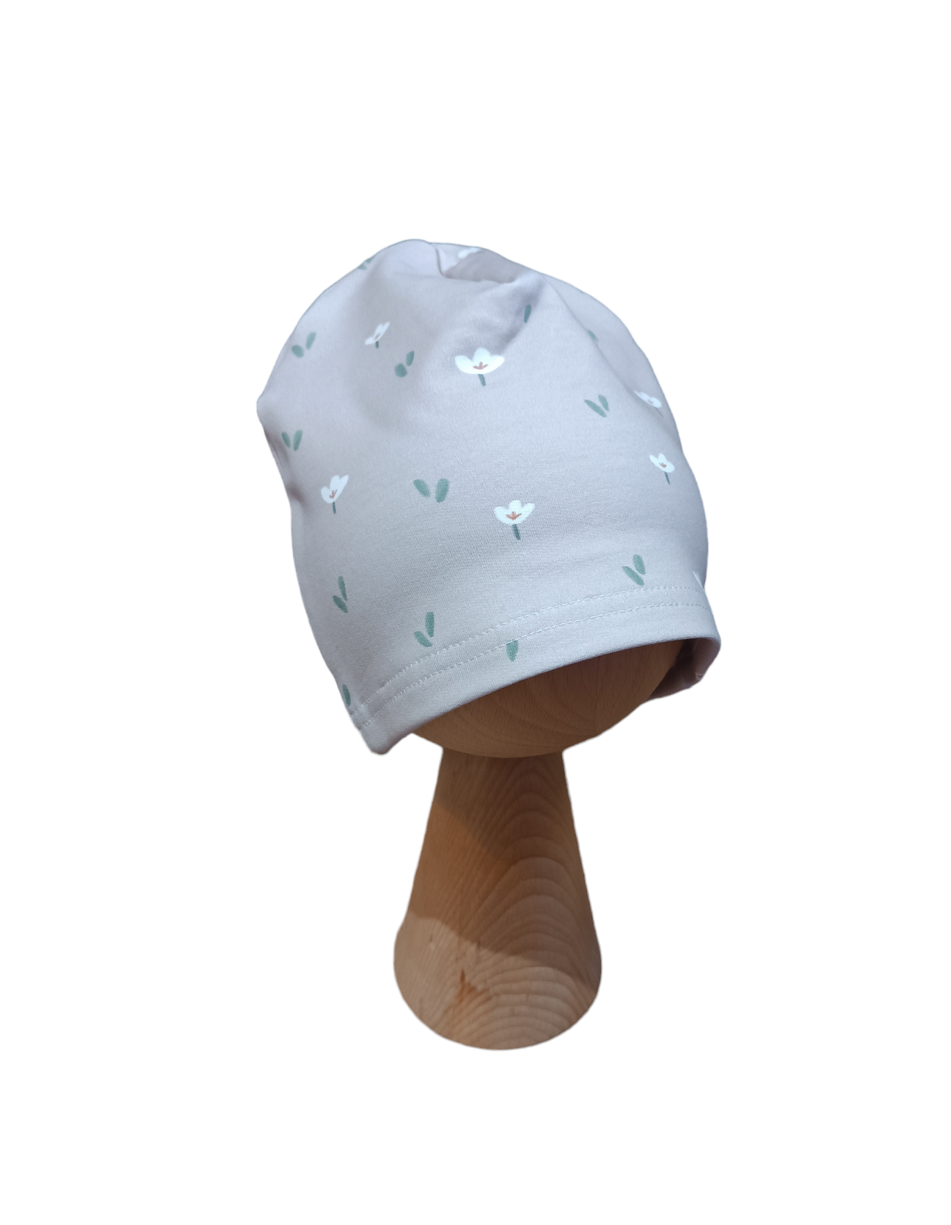 Czapka pojedyncza kwiaty beż