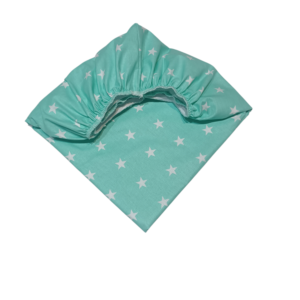 Prześcieradło bawełniane z gumką 60x120 gwiazdki mięta